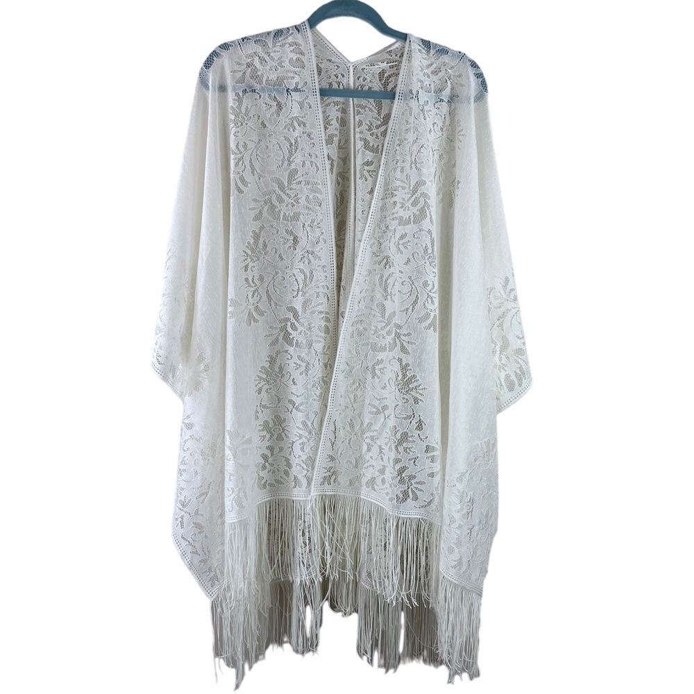 Just B Lace‎ Open Front Kimono with Fringe One Size